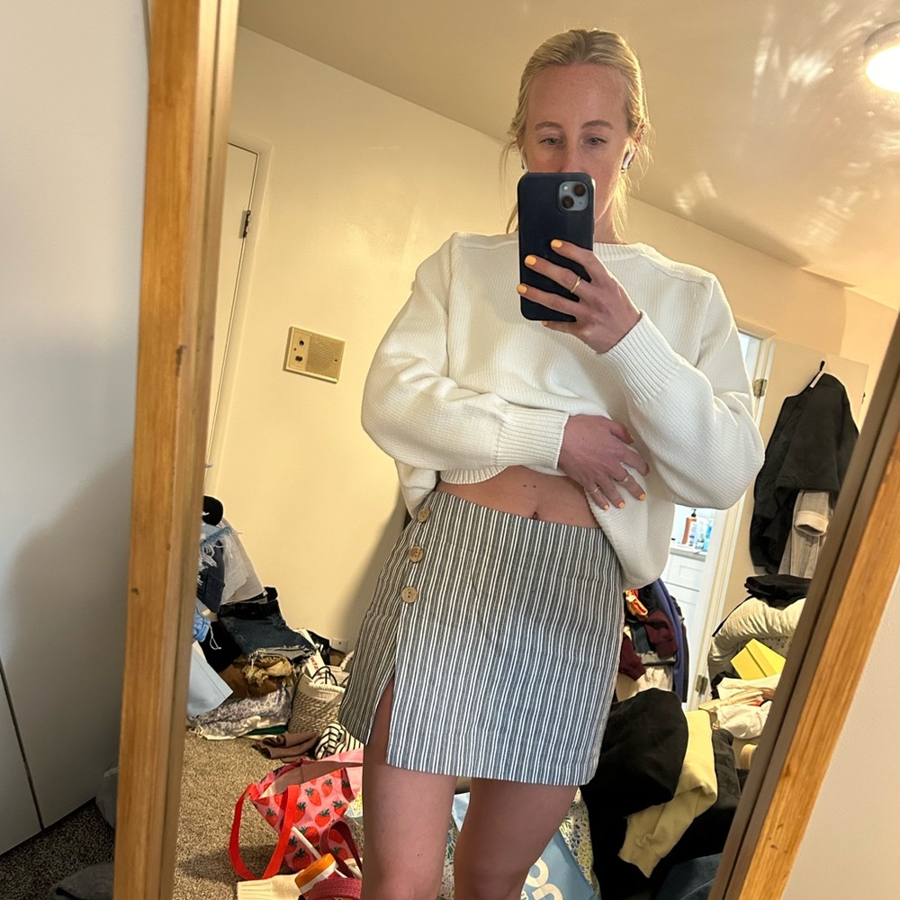 Dusty blue and white striped skort